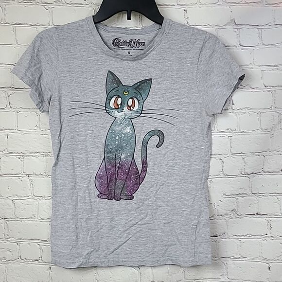 Sailor Moon Luna Cat🐈⬛ Hot Topic Gray Galaxy Kitty T-Shirt Graphic Tee Juniors - Picture 5 of 5